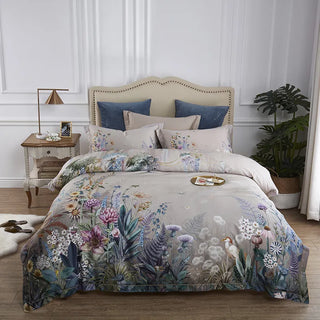 egyptian cotton duvet cover luxury floral bedding set soft breathable fabric side view