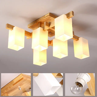 Japandi minimalist wood LED ceiling light soft illumination lifestyle view
