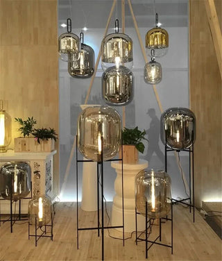 Scandinavian Floor Lamp – Tripod Design With Stained Glass Shade & Soft Ambiance Lighting