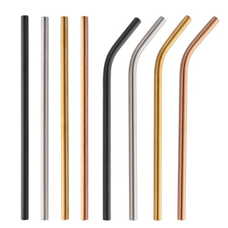 stainless steel straws marbella luxury metal straw set with cleaner brush front view