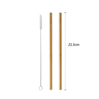 stainless steel straws marbella luxury metal straw set with cleaner brush close-up