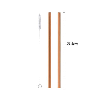stainless steel straws marbella luxury metal straw set with cleaner brush side view