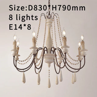 White Wooden Chandelier – Vintage Rustic Light Fixture for Living Room Lighting