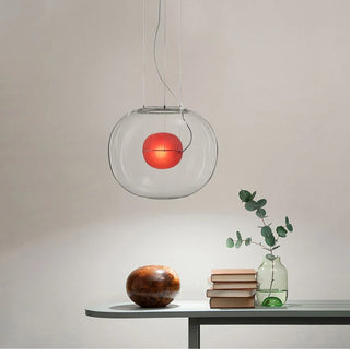 Oversized red glass globe pendant — bold designer ceiling light fixture