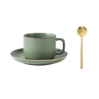 ceramic coffee cup handcrafted 250ml durable green mug earthworks front view