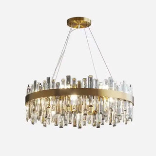 Gold Crystal Chandelier – Modern Circular Pendant Light with Adjustable LED