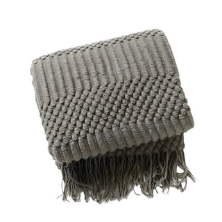 hand-knitted blanket cozy throw grey knit tela nativa front view