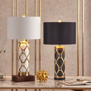 Nordic Decorative Lamp – Ceramic Table Lamp with Gold Lattice & Soft Light