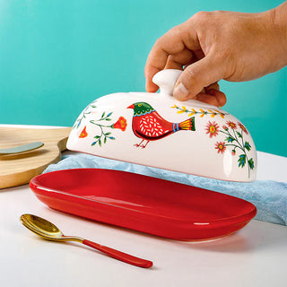 Hand Painted Butter Dish Bird Ornament