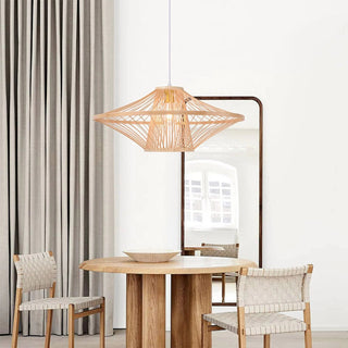 Bamboo lantern pendant top view — woven artisan ceiling lamp