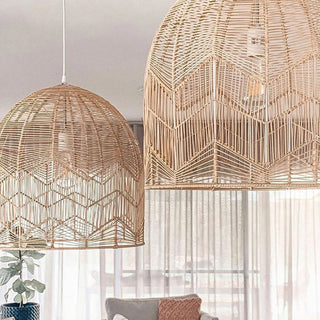 Suspension en rotin – Abat-jour en osier fait main | Lampe bohème vintage de taille moyenne