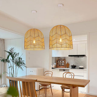 Handcrafted rattan pendant lamp — farmhouse ceiling light