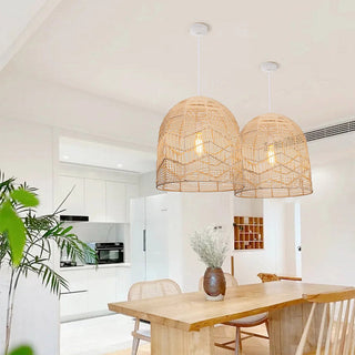 Vintage boho rattan pendant with open weave design