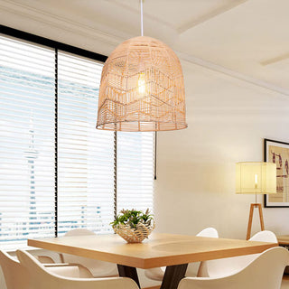 Suspension en rotin – Abat-jour en osier fait main | Lampe bohème vintage de taille moyenne