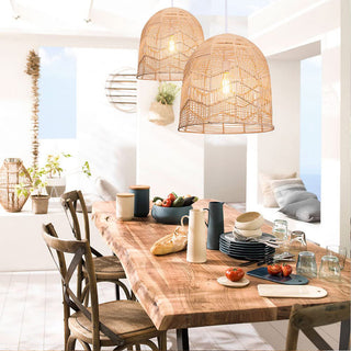 Suspension en rotin – Abat-jour en osier fait main | Lampe bohème vintage de taille moyenne