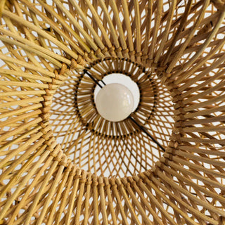 Wicker basket pendant lamp — boho handmade rattan