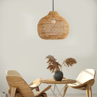 Handwoven basket rattan pendant casting warm boho light