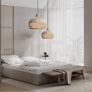 Suspension Luminaire Rotin - Abat-jour en Osier Tressé à la Main pour Éclairage d'Îlot de Cuisine