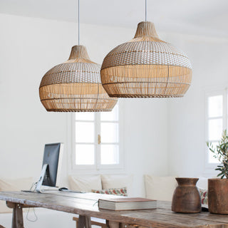 Natural rattan wicker pendant over kitchen island