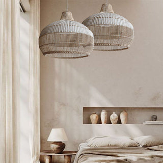 Suspension Luminaire Rotin - Abat-jour en Osier Tressé à la Main pour Éclairage d'Îlot de Cuisine