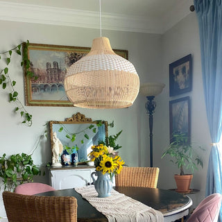Handwoven rattan wicker pendant for kitchen island