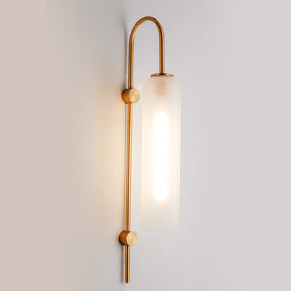 Cylindrical Glass Wall Lamp – Modern Wall Sconce with Gold Arm Lighting