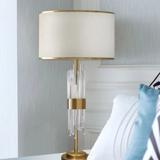 Bedside Lamp – Elegant White Fabric Shade & Gold Metal Base with Soft Warm Lighting