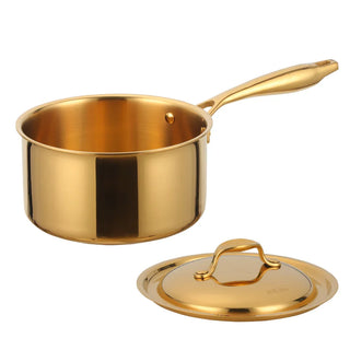 3 layer cooking pot 18cm stainless steel with lid durable gold front view