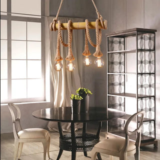 Bamboo Rope Pendant Light – Industrial Triple Bulb Fixture | Rustic Loft Lighting
