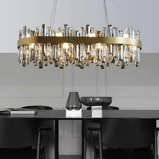 Gold Crystal Chandelier – Modern Circular Pendant Light with Adjustable LED