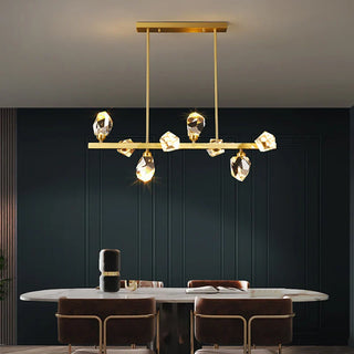 Crystal Pendant Lamp – Geometric Cubic Light With Gold Frame & Warm Ambient Lighting