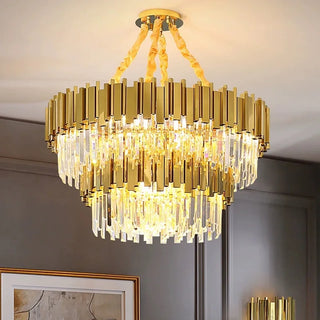Crystalline Pendant Light – Golden Chandelier with Transparent Crystal Decor
