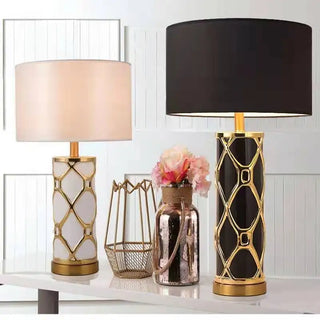 Nordic Decorative Lamp – Ceramic Table Lamp with Gold Lattice & Soft Light