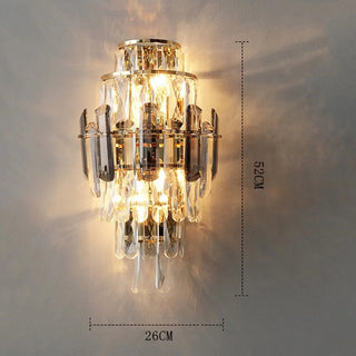 Crystal Wall Sconce – Chrome Wall Fixture with Cut Crystal Pendants for Elegant Living Room Lighting