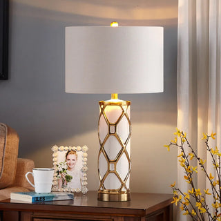 Nordic Decorative Lamp – Ceramic Table Lamp with Gold Lattice & Soft Light