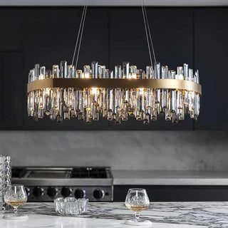 Gold Crystal Chandelier – Modern Circular Pendant Light with Adjustable LED