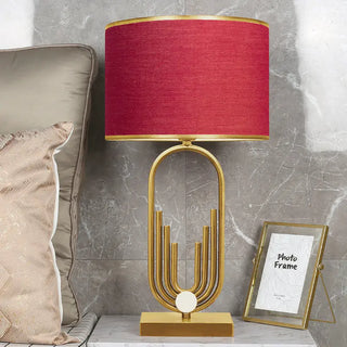 Architectural Table Lamp – Sculptural Lamp Base with Gold Trim Fabric Shade