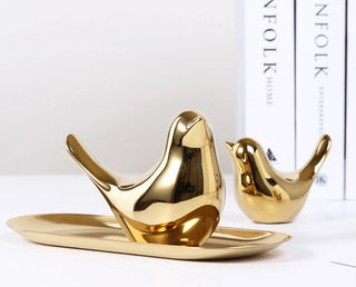 golden bird figure handmade enamel ceramic bird sculpture elegant home decor product view