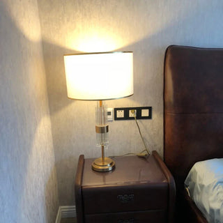 Bedside Lamp – Elegant White Fabric Shade & Gold Metal Base with Soft Warm Lighting