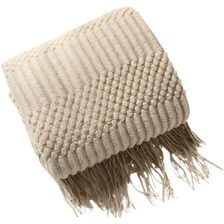 hand-knitted blanket cozy knit cream brown textured throw front view
