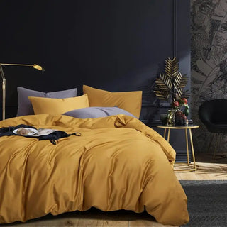 egyptian cotton bedding palma premium mustard yellow duvet cover set 600tc front view
