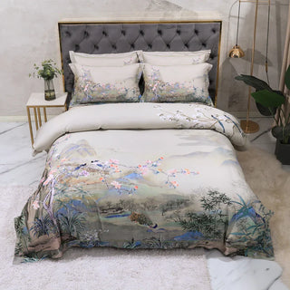 egyptian cotton duvet cover luxury floral bedding set cool-tech fabric close-up