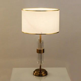 Bedside Lamp – Elegant White Fabric Shade & Gold Metal Base with Soft Warm Lighting