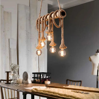 Bamboo Rope Pendant Light – Industrial Triple Bulb Fixture | Rustic Loft Lighting