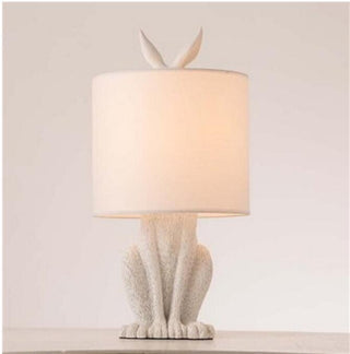 Masked rabbit resin table lamp — white fabric shade artistic