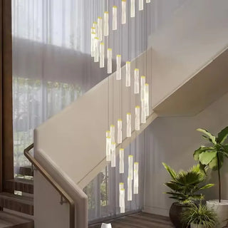Golden Metal Suspension - Luxury Pendant Lamp with Sparkling Cut Crystals & Warm Ambient Light
