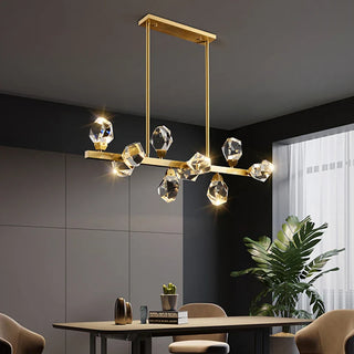 Crystal Pendant Lamp – Geometric Cubic Light With Gold Frame & Warm Ambient Lighting