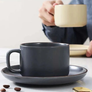 ceramic coffee cup handcrafted mug set durable 250ml vanilla drinkware detail