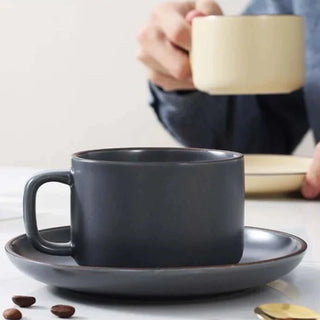 ceramic coffee cup handcrafted grey 250ml mug saucer set stylish durable drinkware detail