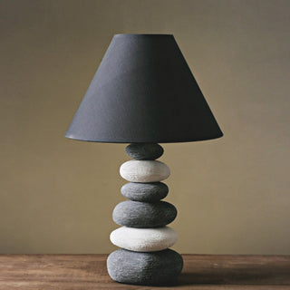 Ceramic grey stone table lamp — fabric shade soft lighting